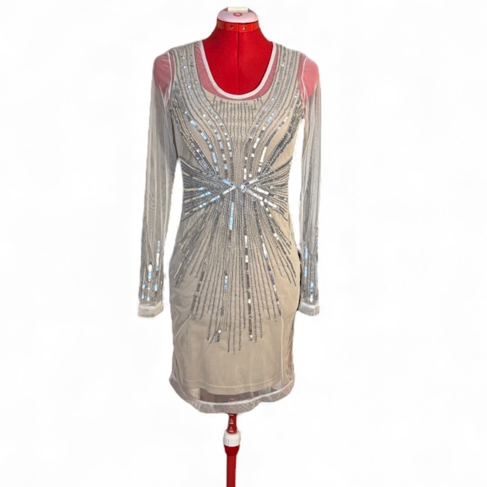 H&M Silver Sequin Sheer Sample Dress Size XS